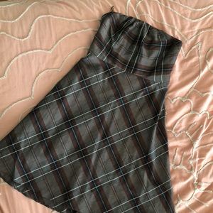 Strapless midi high waist plaid dress